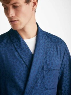 Men's Dressing Gown Paris 26 Cotton Jacquard Navy 11 Men's Dressing Gown Paris 26 Cotton Jacquard Navy -Derek Rose Shop mens dressing gown paris 26 cotton jacquard navy collar
