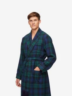Men's Dressing Gown Tartan Black Watch Wool Navy -Derek Rose Shop mens dressing gown tartan black watch wool navy creative