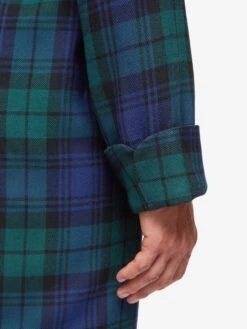 Men's Dressing Gown Tartan Black Watch Wool Navy -Derek Rose Shop mens dressing gown tartan black watch wool navy cuff