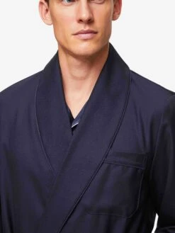 Men's Dressing Gown Westminster 2 Wool Navy 13 Men's Dressing Gown Westminster 2 Wool Navy -Derek Rose Shop mens dressing gown westminster 2 wool navy collar