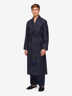 Men's Dressing Gown Westminster 2 Wool Navy 11 Men's Dressing Gown Westminster 2 Wool Navy -Derek Rose Shop mens dressing gown westminster 2 wool navy front