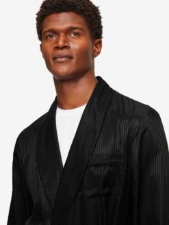 Men's Dressing Gown Woburn 8 Silk Satin Black 12 Men's Dressing Gown Woburn 8 Silk Satin Black -Derek Rose Shop mens dressing gown woburn 8 silk satin black collar