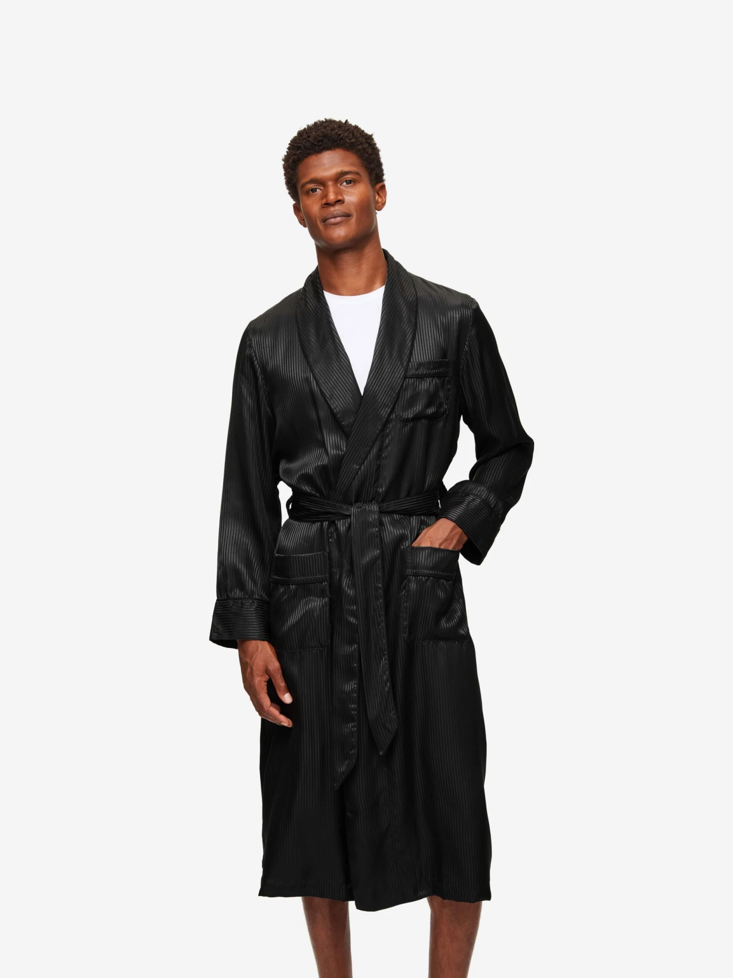 Men's Dressing Gown Woburn 8 Silk Satin Black 3 Men's Dressing Gown Woburn 8 Silk Satin Black