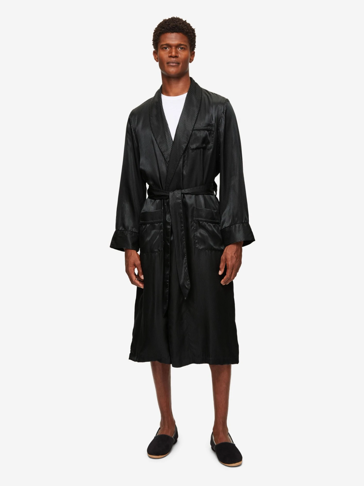 Men's Dressing Gown Woburn 8 Silk Satin Black 5 Men's Dressing Gown Woburn 8 Silk Satin Black - Image 3