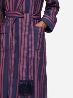 Men's Dressing Gown York 42 Wool Navy -Derek Rose Shop mens dressing gown york 42 wool navy belt close up