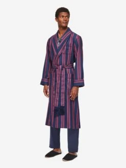 Men's Dressing Gown York 42 Wool Navy -Derek Rose Shop mens dressing gown york 42 wool navy front 2