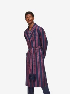 Men's Dressing Gown York 42 Wool Navy -Derek Rose Shop mens dressing gown york 42 wool navy front