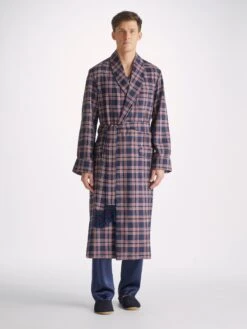 Men's Dressing Gown York 44 Wool Navy -Derek Rose Shop mens dressing gown york 44 wool navy front