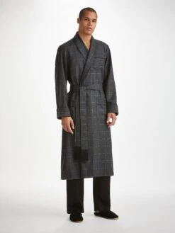 Men's Dressing Gown York 45 Wool Charcoal -Derek Rose Shop mens dressing gown york 45 wool charcoal front
