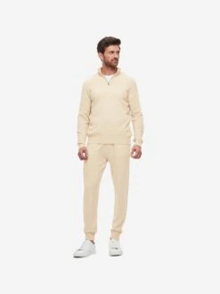 Men's Half-Zip Sweater Finley Cashmere Cream 11 Men's Half-Zip Sweater Finley Cashmere Cream -Derek Rose Shop mens half zip sweater finley 10 cashmere cream front