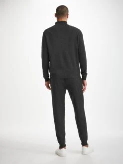 Men's Half-Zip Sweater Finley Cashmere Charcoal -Derek Rose Shop mens half zip sweater finley cashmere charcoal heather back