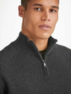 Men's Half-Zip Sweater Finley Cashmere Charcoal -Derek Rose Shop mens half zip sweater finley cashmere charcoal heather zip