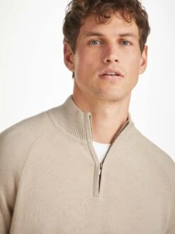 Men's Half-Zip Sweater Finley Cashmere Oat 13 Men's Half-Zip Sweater Finley Cashmere Oat -Derek Rose Shop mens half zip sweater finley cashmere oat zip