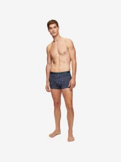 Men's Boxer Briefs Birds Pima Cotton Stretch Navy -Derek Rose Shop mens hipster birds pima cotton stretch navy front