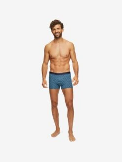 Men's Boxer Briefs Geometric Pima Cotton Stretch 3 Navy -Derek Rose Shop mens hipster geometric pima 3 navy front