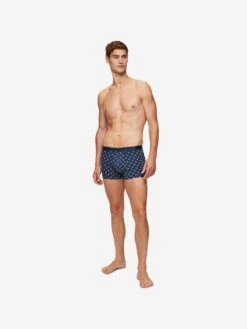 Men's Boxer Briefs Geometric Pima Cotton Stretch 4 Navy -Derek Rose Shop mens hipster geometric pima 4 navy front