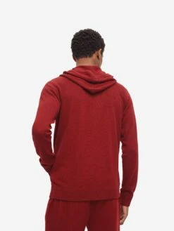 Men's Hoodie Finley Cashmere Deep Red -Derek Rose Shop mens hoodie finley 10 cashmere red back close up