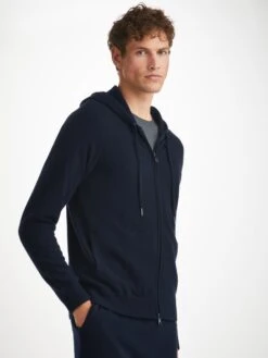 Men's Hoodie Finley Cashmere Navy -Derek Rose Shop mens hoodie finley cashmere navy crop