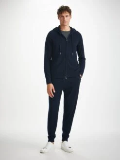 Men's Hoodie Finley Cashmere Navy -Derek Rose Shop mens hoodie finley cashmere navy front