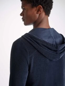 Men's Hoodie Isaac Terry Cotton Navy -Derek Rose Shop mens hoodie isaac terry cotton navy hood