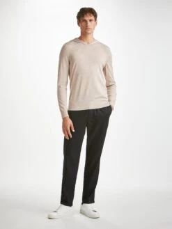 Men's Hoodie Orson Merino Wool Oat -Derek Rose Shop mens hoodie orson merino wool beige front