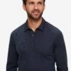 Men's Long Sleeve Polo Shirt Ramsay 2 Pique Cotton Tencel Navy