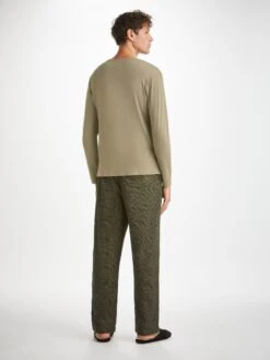 Men's Long Sleeve T-Shirt Basel Micro Modal Stretch Khaki 10 Men's Long Sleeve T-Shirt Basel Micro Modal Stretch Khaki -Derek Rose Shop mens long sleeve t shirt basel micro modal stretch khaki back