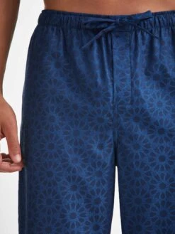 Men's Lounge Trousers Paris 26 Cotton Jacquard Navy -Derek Rose Shop mens lounge pants paris 26 cotton jacquard navy print