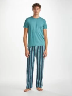 Men's Lounge Trousers Royal 221 Cotton Teal 9 Men's Lounge Trousers Royal 221 Cotton Teal -Derek Rose Shop mens lounge pants royal 221 cotton teal front