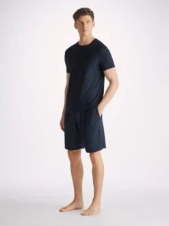Men's Lounge Shorts Basel Micro Modal Stretch Navy 11 Men's Lounge Shorts Basel Micro Modal Stretch Navy -Derek Rose Shop mens lounge shorts basel micro modal stretch navy front