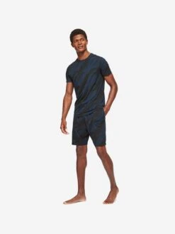 Men's Lounge Shorts London 8 Micro Modal Navy -Derek Rose Shop mens lounge shorts london 8 micro modal navy front