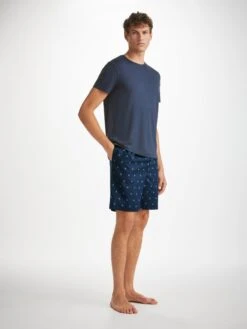 Men's Lounge Shorts Nelson 98 Cotton Batiste Navy 9 Men's Lounge Shorts Nelson 98 Cotton Batiste Navy -Derek Rose Shop mens lounge shorts nelson 98 cotton batiste navy front