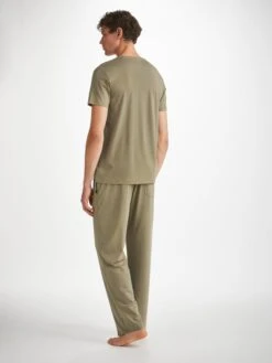 Men's Lounge Trousers Basel Micro Modal Stretch Khaki -Derek Rose Shop mens lounge trousers basel micro modal stretch khaki back