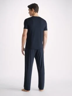 Men's Lounge Trousers Basel Micro Modal Stretch Navy -Derek Rose Shop mens lounge trousers basel micro modal stretch navy back