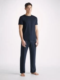 Men's Lounge Trousers Basel Micro Modal Stretch Navy -Derek Rose Shop mens lounge trousers basel micro modal stretch navy front