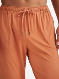 Men's Lounge Trousers Basel Micro Modal Stretch Terracotta -Derek Rose Shop mens lounge trousers basel micro modal stretch orange 1 cords