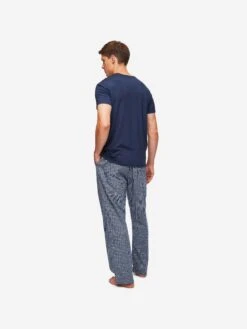 Men's Lounge Trousers Braemar 32 Brushed Cotton Navy -Derek Rose Shop mens lounge trousers braemar 32 brushed cotton navy back