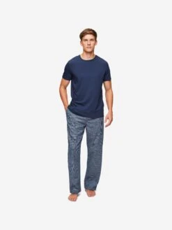Men's Lounge Trousers Braemar 32 Brushed Cotton Navy -Derek Rose Shop mens lounge trousers braemar 32 brushed cotton navy front