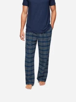 Men's Lounge Trousers Kelburn 30 Brushed Cotton Navy -Derek Rose Shop mens lounge trousers kelburn 30 brushed cotton navy close up