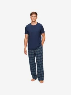 Men's Lounge Trousers Kelburn 30 Brushed Cotton Navy -Derek Rose Shop mens lounge trousers kelburn 30 brushed cotton navy front