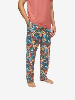 Men's Lounge Trousers Ledbury 61 Cotton Batiste Multi -Derek Rose Shop mens lounge trousers ledbury 61 cotton batiste multi close up