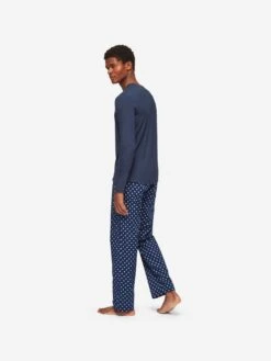 Men's Lounge Trousers Nelson 93 Cotton Batiste Navy -Derek Rose Shop mens lounge trousers nelson 93 cotton batiste navy back