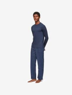 Men's Lounge Trousers Nelson 93 Cotton Batiste Navy -Derek Rose Shop mens lounge trousers nelson 93 cotton batiste navy front