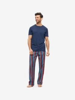 Men's Lounge Trousers Wellington 54 Cotton Multi 11 Men's Lounge Trousers Wellington 54 Cotton Multi -Derek Rose Shop mens lounge trousers wellington 54 cotton satin multi front