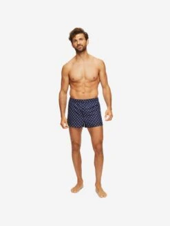 Men's Modern Fit Boxers Nelson 93 Cotton Batiste Navy -Derek Rose Shop mens modern fit boxers nelson 93 cotton batiste navy front