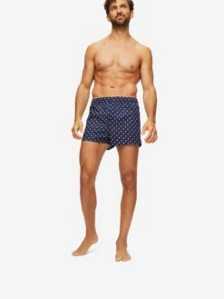 Men's Modern Fit Boxers Nelson 93 Cotton Batiste Navy -Derek Rose Shop mens modern fit boxers nelson 93 cotton batiste navy length