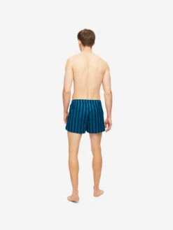 Men's Modern Fit Boxers Royal 218 Cotton Navy -Derek Rose Shop mens modern fit boxers royal 218 cotton satin navy back