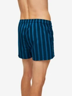 Men's Modern Fit Boxers Royal 218 Cotton Navy -Derek Rose Shop mens modern fit boxers royal 218 cotton satin navy back close up