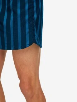 Men's Modern Fit Boxers Royal 218 Cotton Navy -Derek Rose Shop mens modern fit boxers royal 218 cotton satin navy close up