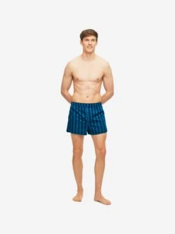 Men's Modern Fit Boxers Royal 218 Cotton Navy -Derek Rose Shop mens modern fit boxers royal 218 cotton satin navy front